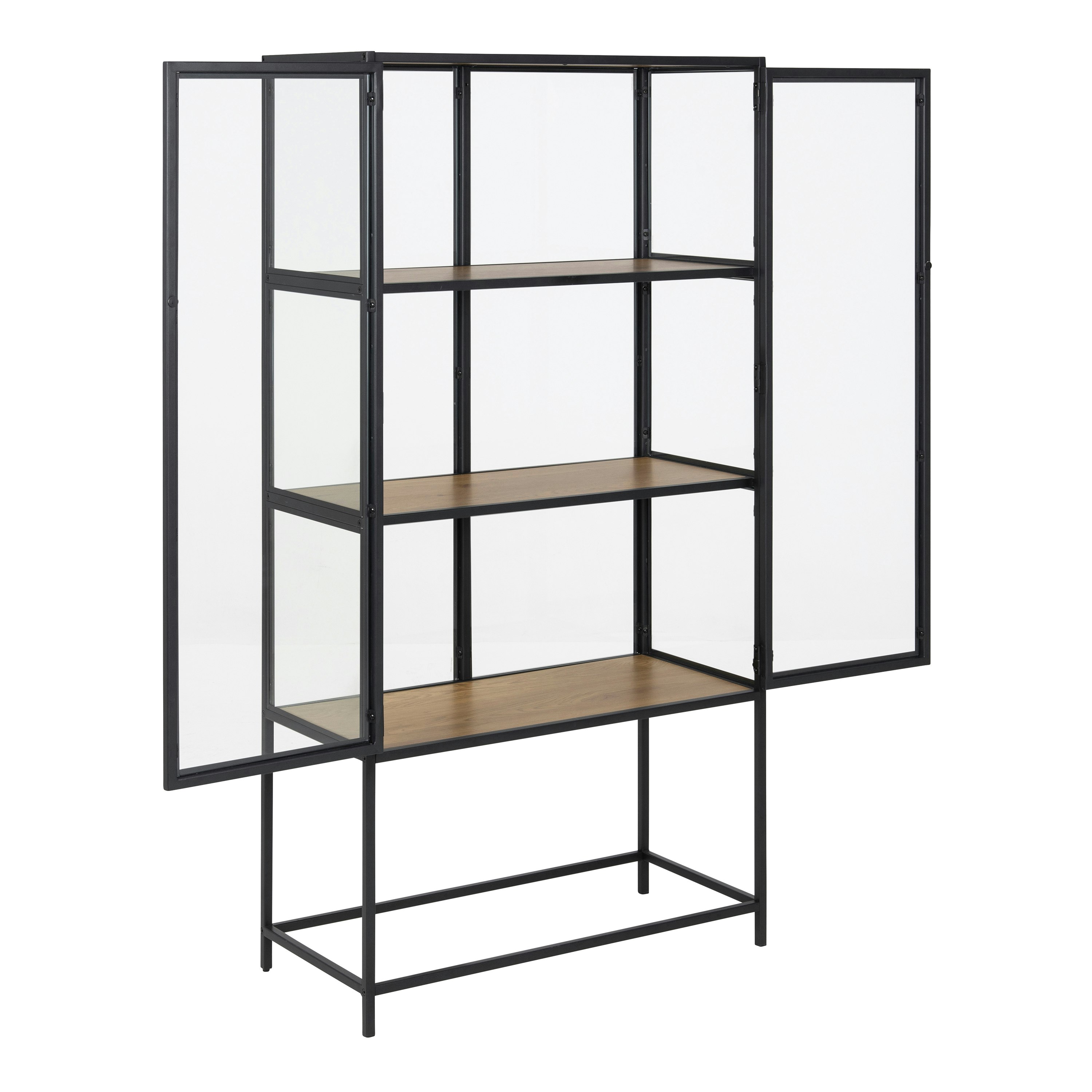 image 4 of Seaford 2 Glass Door Display Cabinet in Black & Oak