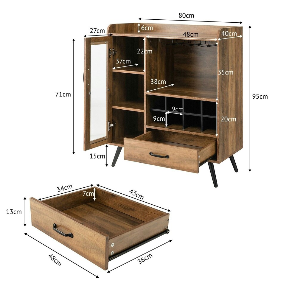 image 1 of COSTWAY Kitchen Storage Cabinet Wine Cabinet Sideboard Grey