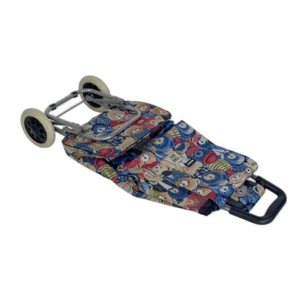 image 1 of Travel Teddybear Shopping Trolley - Dimensions for the Frame and the Bag are Included Blue with Red