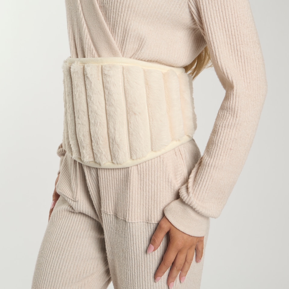 image 1 of OHS Ribbed Fleece Hot Water Bottle Belt Adjustable Heating Wrap | Cream