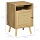 image 5 of HOMCOM Bedside Table Nightstand with Storage Shelf and Door Cupboard, Side End Table with Rattan Element and Tapered Leg for Living Room, Bedroom, Set of 2, Natural