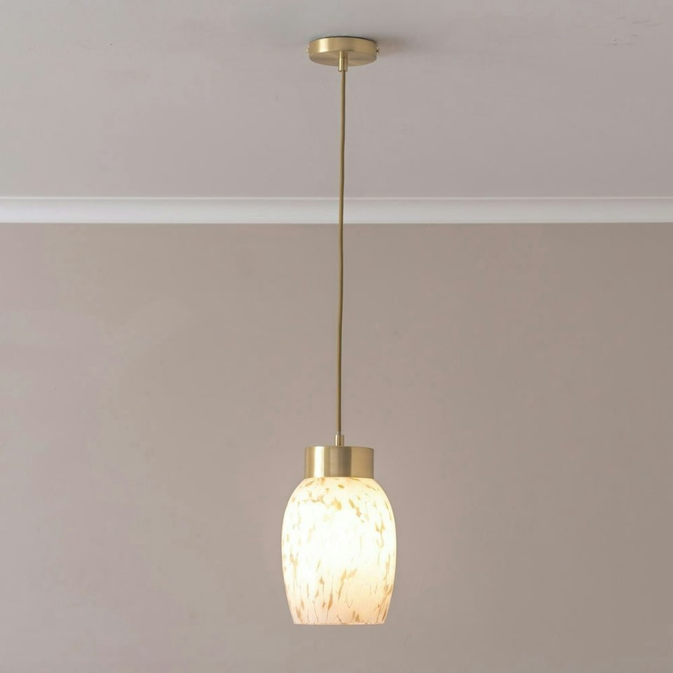 image 1 of ValueLights India Confetti Glass Shade Brushed Gold Capped Ceiling Pendant Light with Bulb Gold