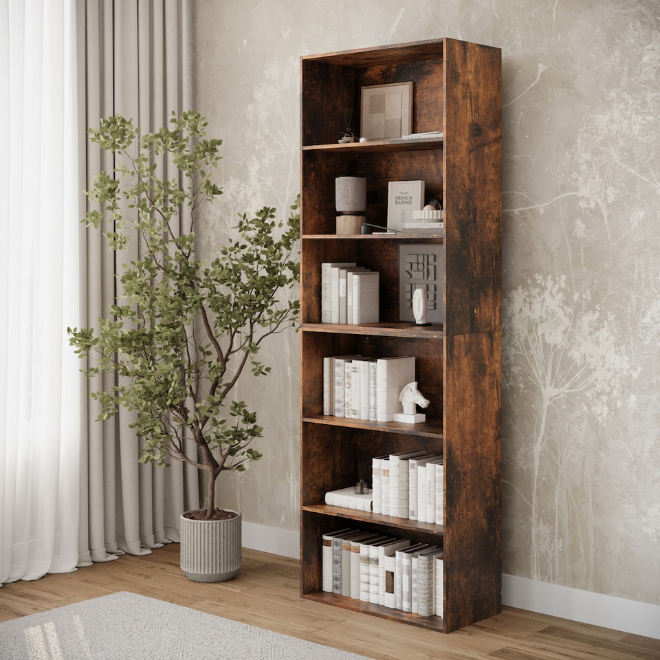 image 1 of Wide 6-Tier Bookcase | Brown | 1