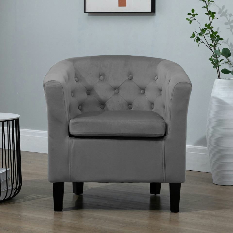 image 1 of Clio Studded Velvet Tub Chair - Dark Grey