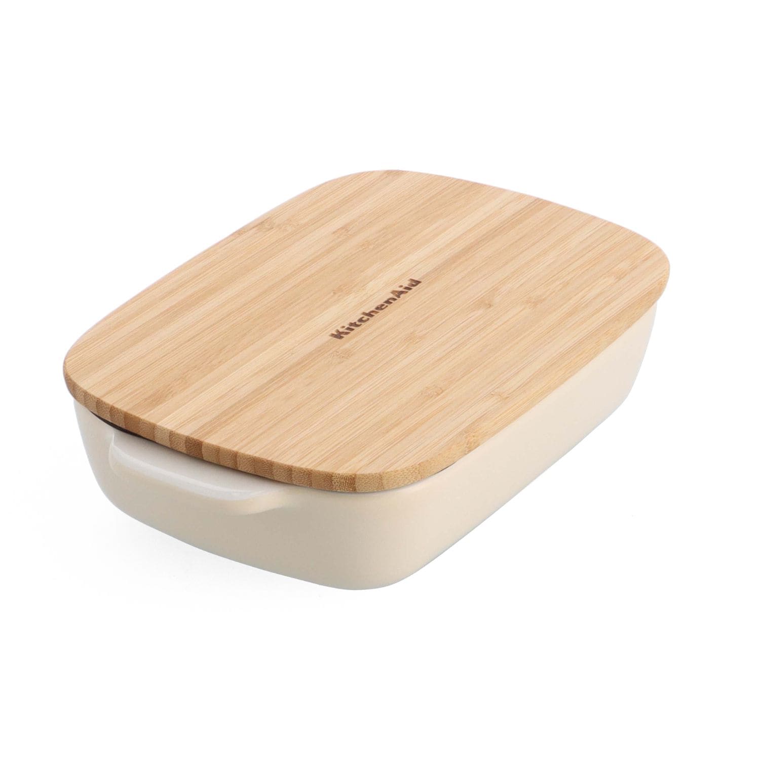 KitchenAid Stoneware Baker with Bamboo Lid, Oven & Dishwasher Safe in Cream | Size: Small