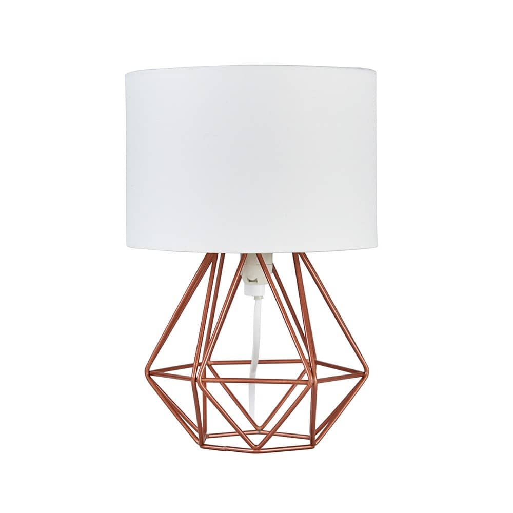 ValueLights Mini Angus Copper Metal Basket Cage Table Lamp White Shade
