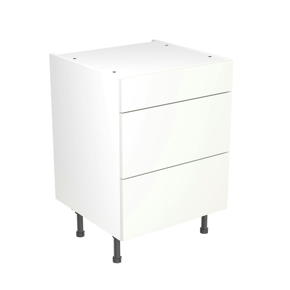 image 1 of 3 Drawer Base Unit 600mm w/ Value Slab Cabinet Door - Standard Matt White White | Standard Matt White
