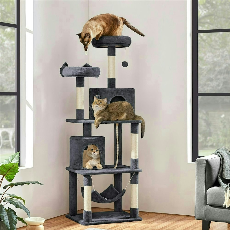 image 1 of Yaheetech 179 cm Tall Multi Level Cat Tree Kitten Condo Dark Grey