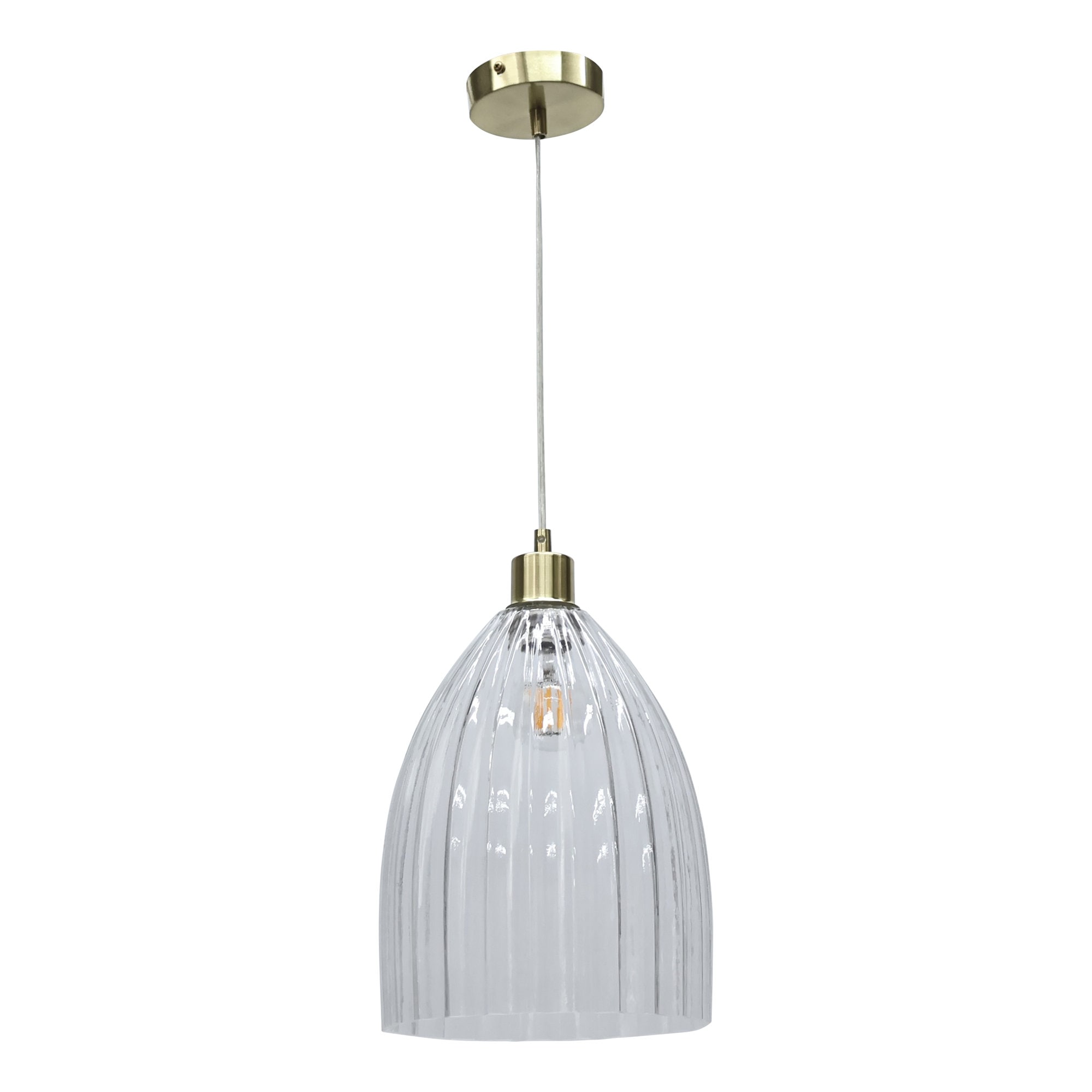 First Choice Lighting Hayes Satin Brass with Clear Fluted Glass Pendant Light in Gold