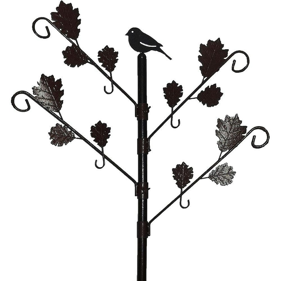image 1 of Marco Paul Wild Bird Feeder Pole Station with Iron Leaves and 4 Adjustable Branches