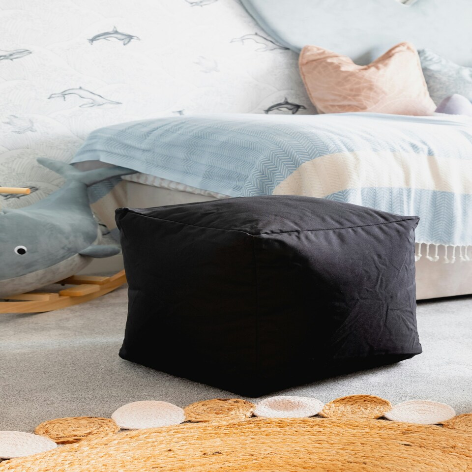 image 1 of Waterproof Cube Indoor Outdoor Bean Bag Foot Stool Pouffe Black