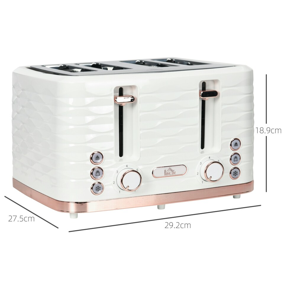 image 1 of HOMCOM Toaster with 4 Slot, 7 Browning Levels, 1600W, White Ripple White