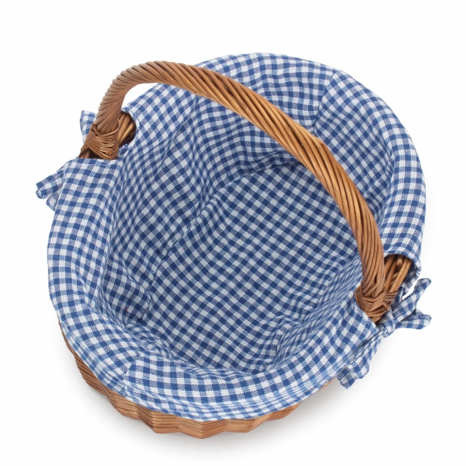 image 1 of Double Steamed Oval Wicker Shopping Basket Blue Checked Lining | Black | Black