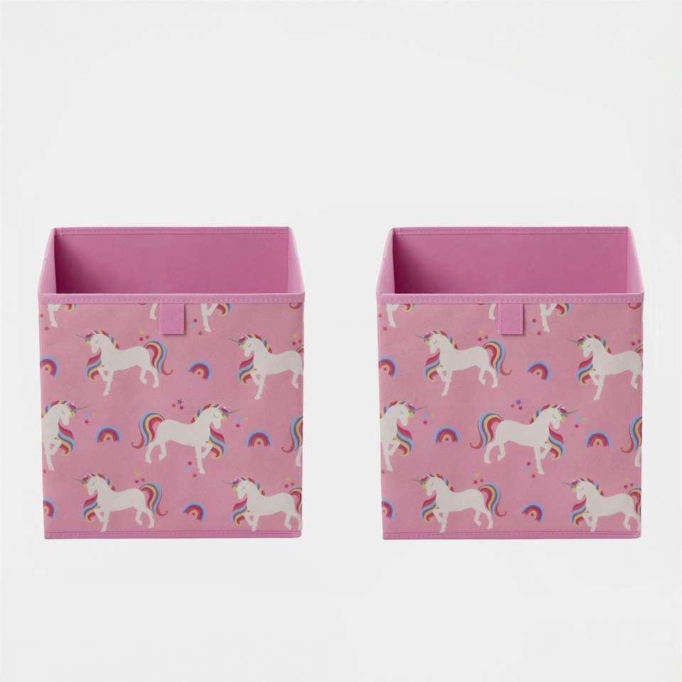 image 1 of OHS 4 Pack Folding Storage Unicorn Print Cubes Space Saving Home Bedroom Clothes Toy Organiser Pink