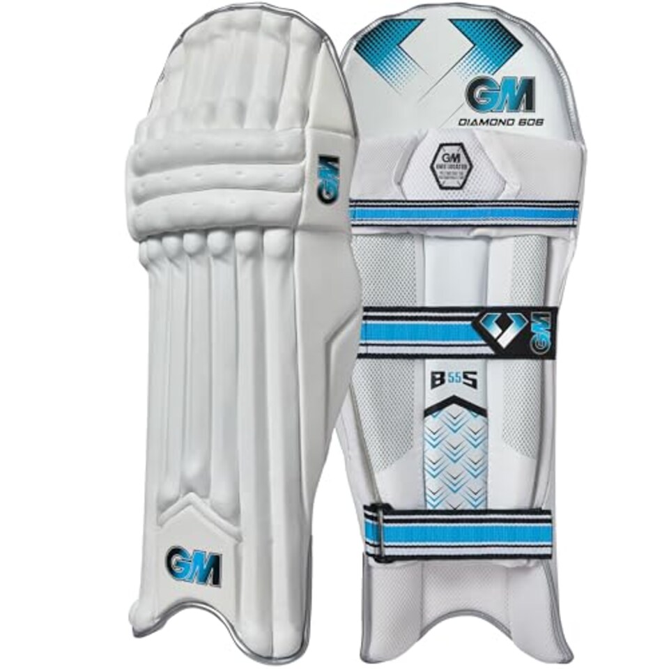 image 1 of Gm | Cricket Batting Pads | Ben Stokes Diamond 606 | Traditional Cotton & Cane | Junior Right Handed | Approx 1.39 kg Per Pair | 1 Pair | White | Gunn & Moore