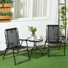 Outsunny Set of 2 Patio Folding Chair Set, Garden Portable Outdoor Chairs with Armrest and Breathable Mesh Fabric Seat and Backrest, for Camping, Beach, Deck, Lawn, Black