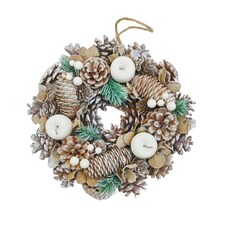 Christmas Wreath Festive Decoration with Jute Hanger Traditional Pinecone Decor | Multi | Frosted White | 25cm | 1