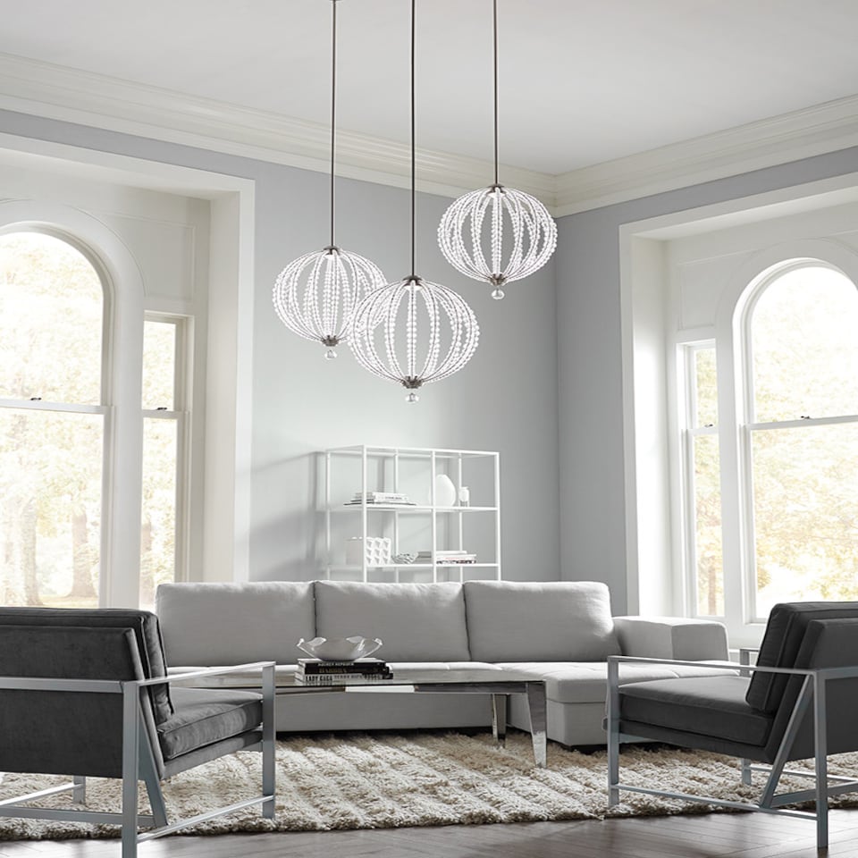 image 1 of Oberlin LED 2 Light Large Spherical Ceiling Pendant Satin Nickel