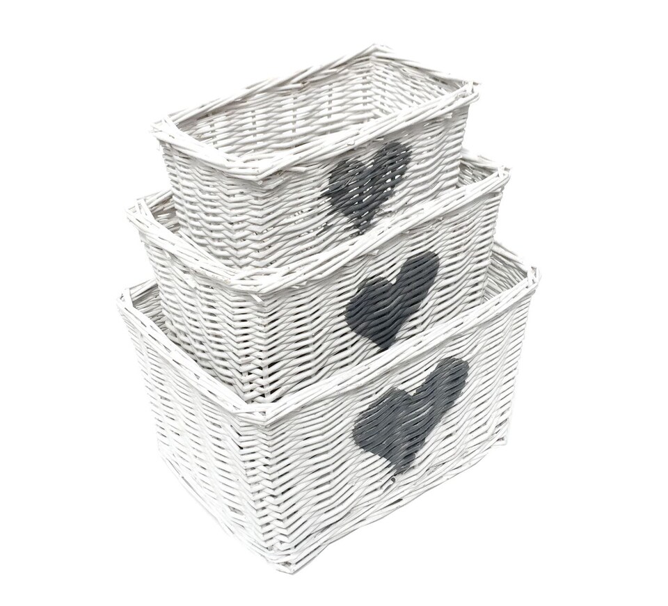 image 1 of Heart Full Wicker Willow Wedding Xmas Hamper Storage Basket Small 25 x 14 x 14 cm | White | White