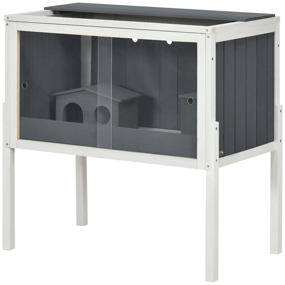 image 1 of PawHut Wooden Hamster Cage for Dwarf Hamsters, Gerbils, Rutin Chicken w/ Shelf