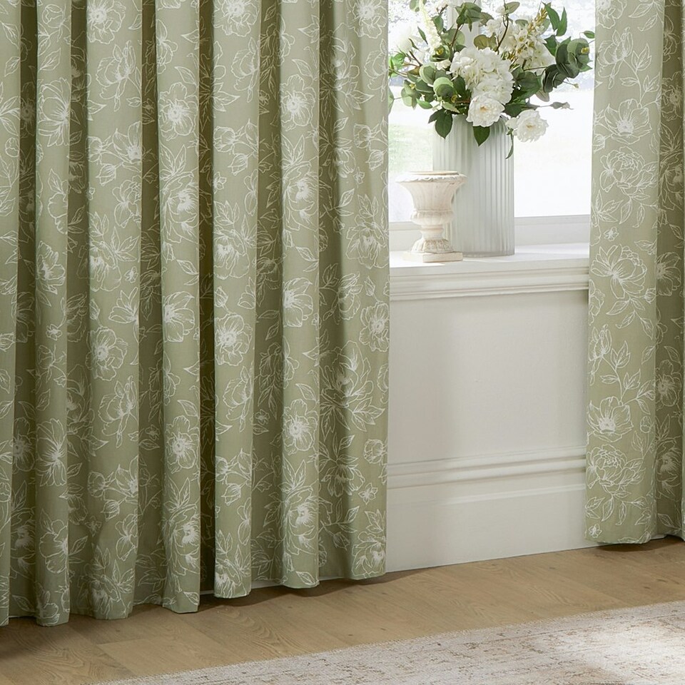 image 1 of Wylder Bella Floral Sage Pencil Pleat Curtains 229 x 229cm Green | Sage Green