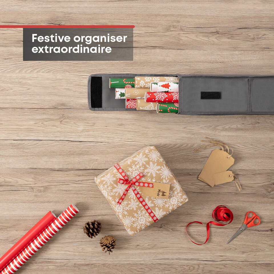 image 1 of Set of 2 Gift Wrap Storage Bags Wrapping Paper Organiser with Pockets & Handles Grey