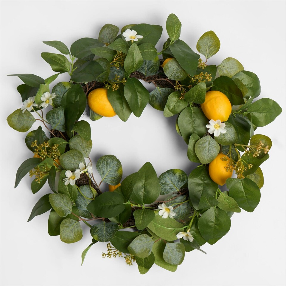 image 1 of OHS Natural Home Wall Table Decor Artificial Lemon Wreath, 45cm - Yellow