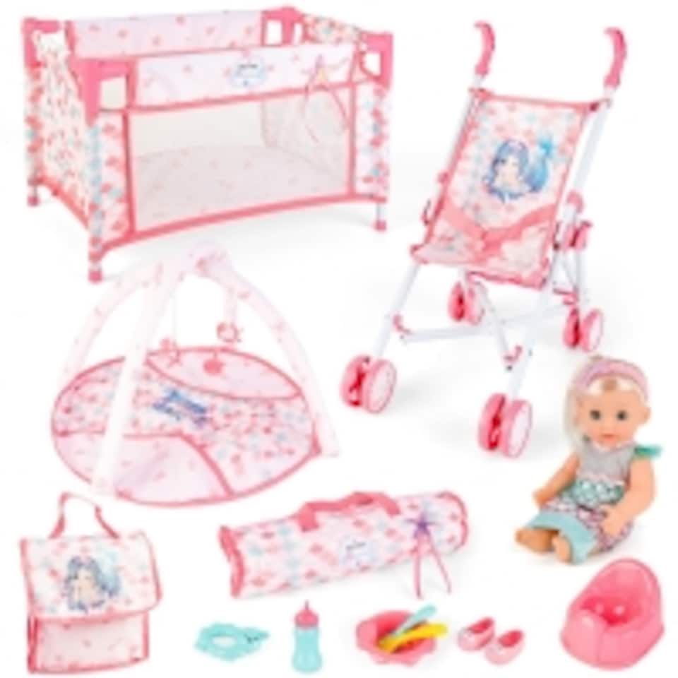 image 1 of Deluxe Mermaid-Themed Baby Doll Playset with Stroller, Crib, Play Mat & Feeding Accessories – Role Play Toy for Girls 3+