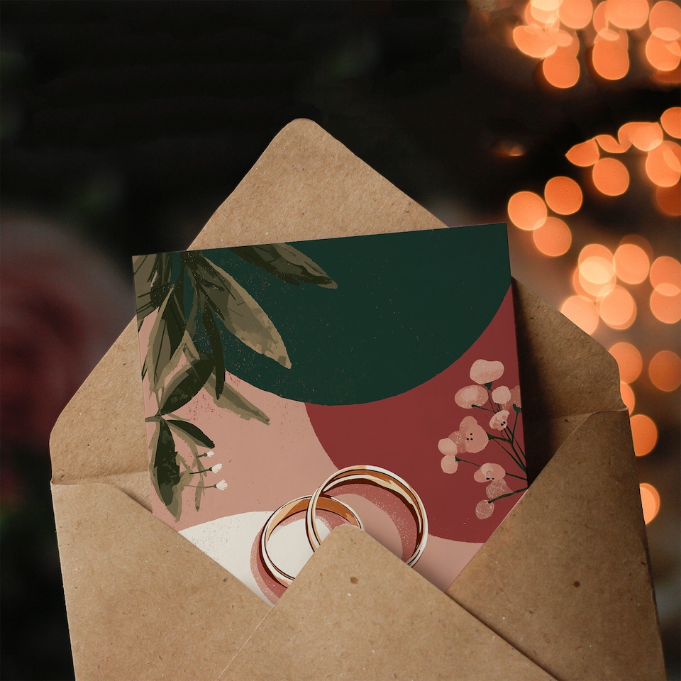 image 1 of Interlocked Rings Romantic Boho Abstract Wedding Card