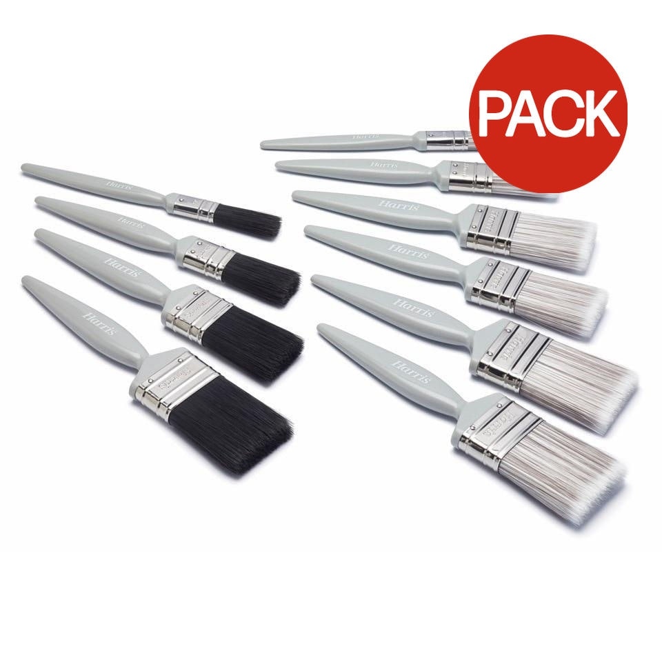 Harris Essentials Wall Ceiling and Gloss Paint Brush Set (Pack of 10) - White/Black - One Size