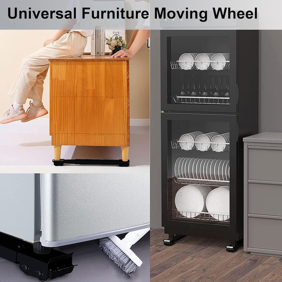 image 1 of 2Pcs Adjustable Appliance Rollers Black Furniture Moving Castor Wheels Washing Machines Fridges & Dishwashers Sliders 300kg Load