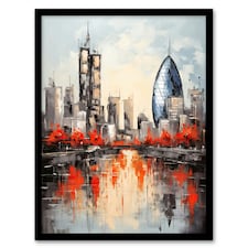 London Cityscape Skyline Gherkin Oil Thames Black Framed Wall Art Print A4