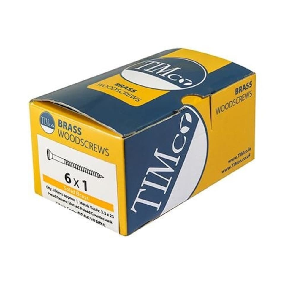 image 1 of Timco - Solid Brass Timber Screws - SLOT - Raised Countersunk (Size 8 x 2 - 200 Pieces)