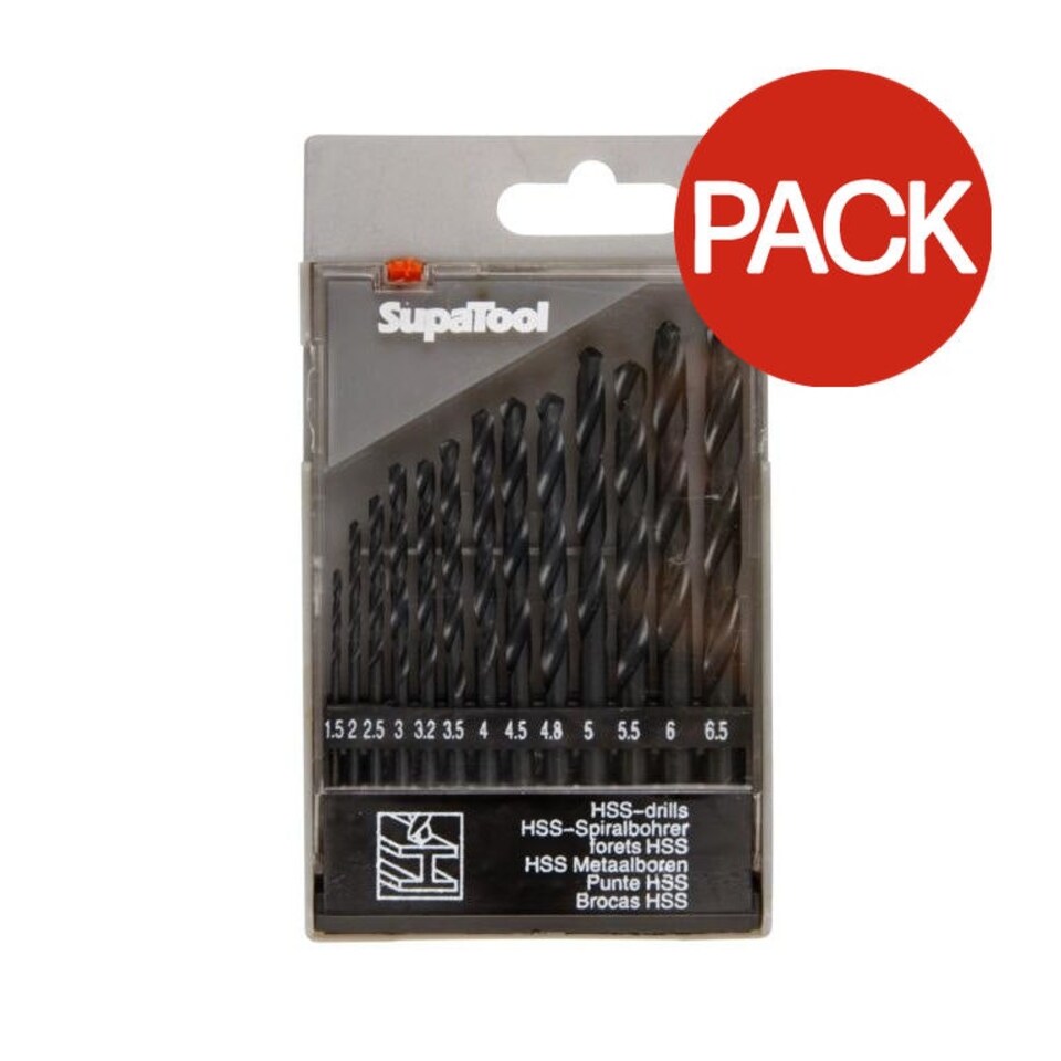 SupaTool Metal HSS Drill Bit Set (Pack of 13) - Black - One Size