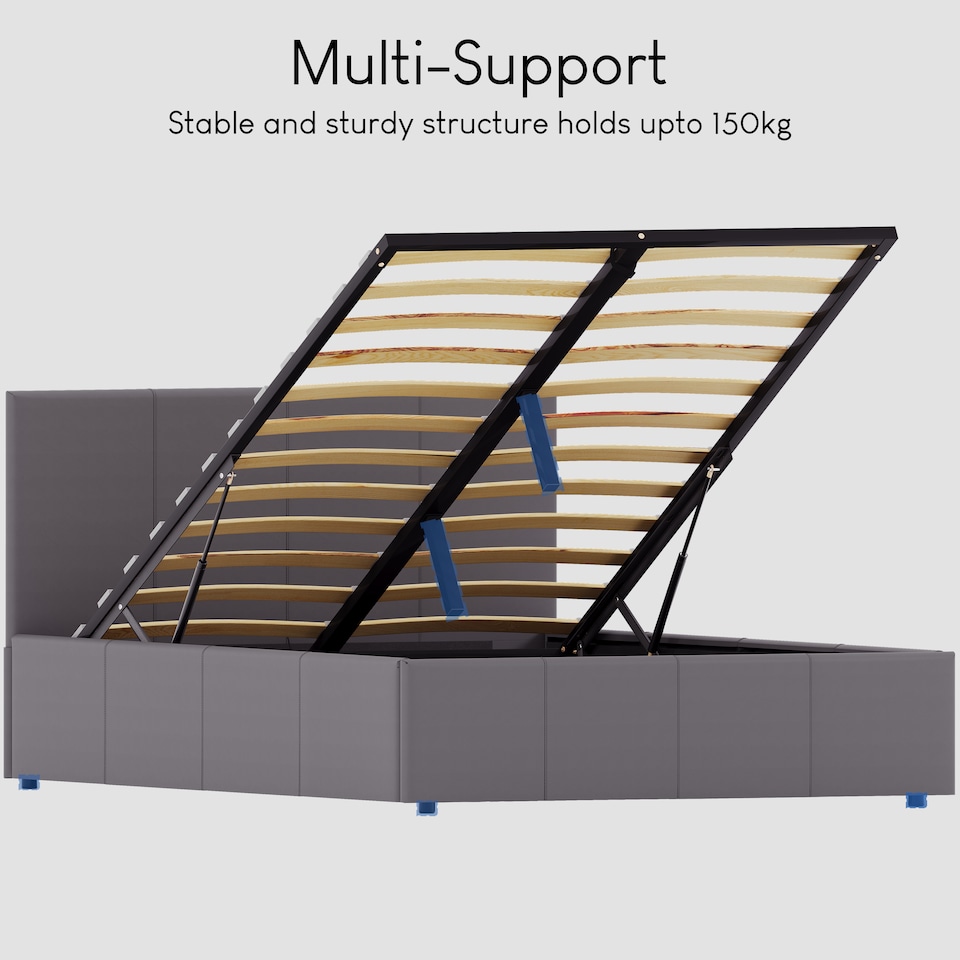 image 1 of Vida Designs Lisbon 4ft Small Double Size Ottoman Bed Storage Faux Leather, Grey, 120 x 190cm