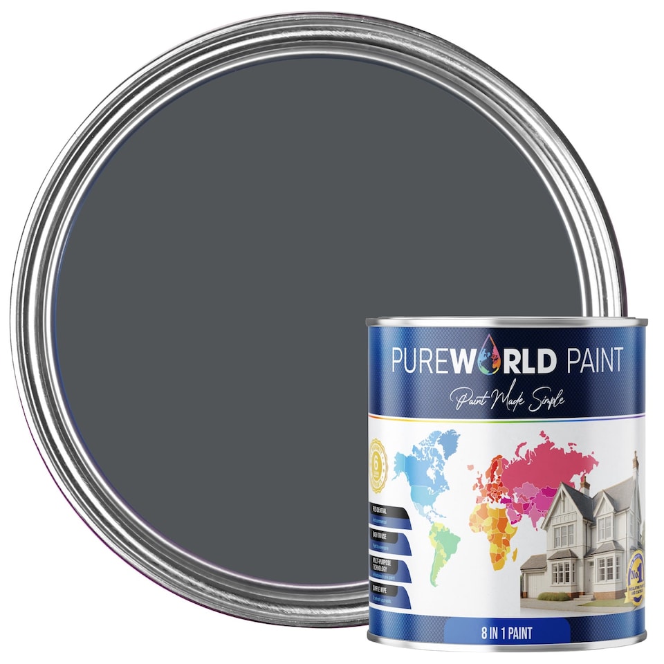 image 1 of PUREWORLD All-in-One Paint & Primer - Multi-Surface Interior & Exterior, Walls & Wood - Dark Grey - 1L - Matt