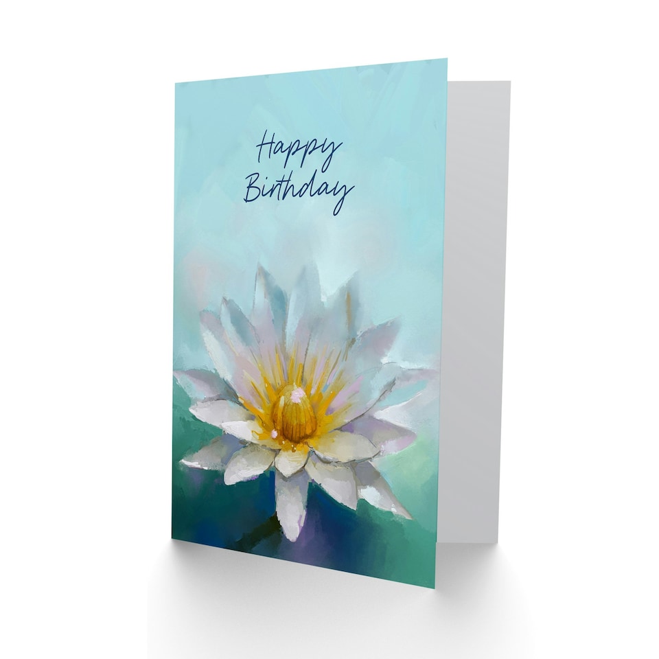 image 1 of Happy Birthday Lotus Flower Painting Birthday Card