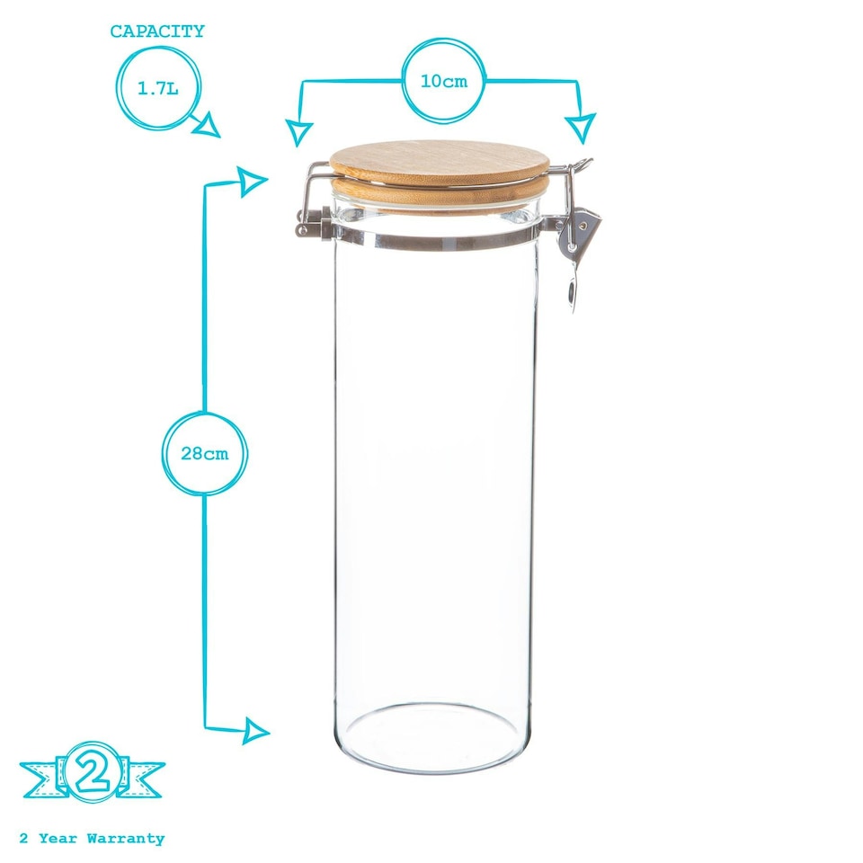 image 1 of Argon Tableware Glass Storage Jars with Wooden Clip Lids - 1.75 Litre - Pack of 3