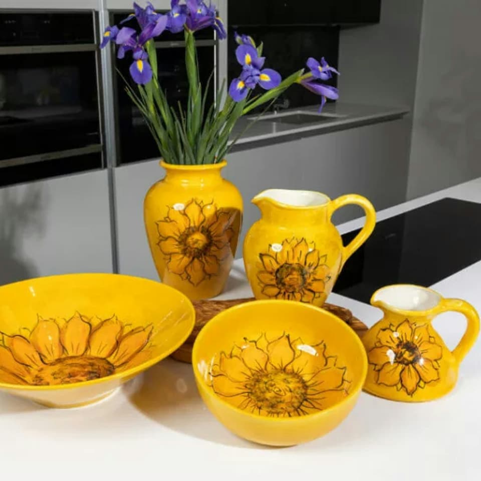 image 1 of Verano Spanish Ceramics Sunflower Tall Jug - 23.5cm