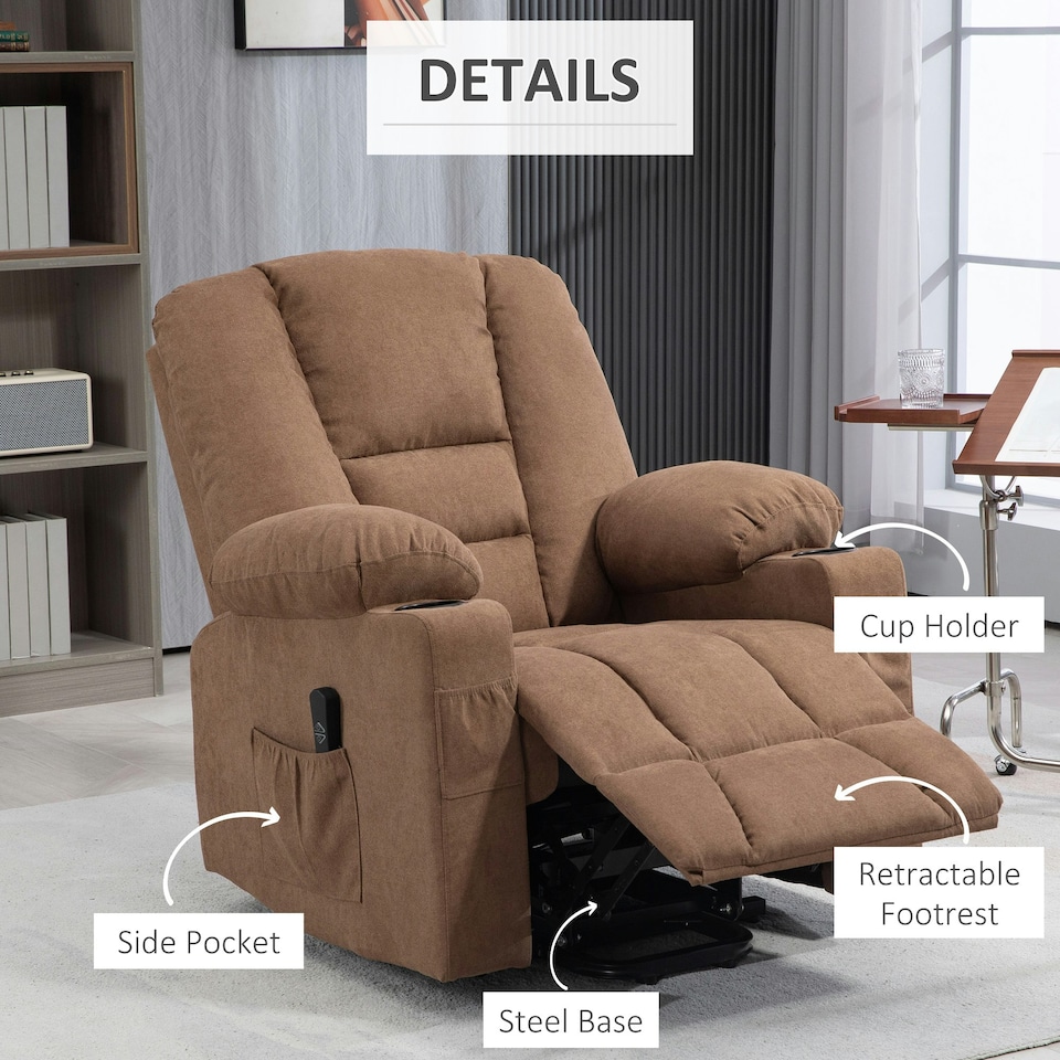 image 1 of HOMCOM Riser and Recliner Chair w/ Remote, Lift Chair for Elderly, Brown | Brown
