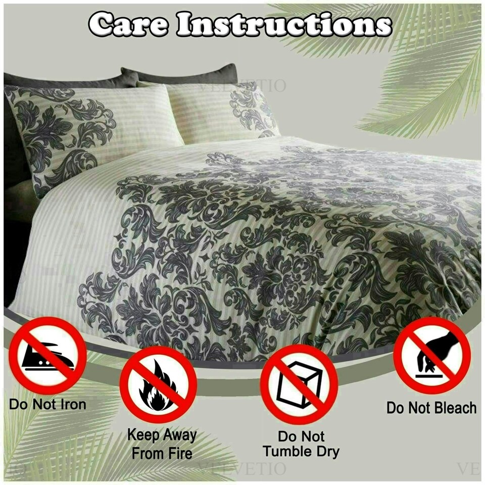 image 1 of VELVETIO Empire Damask Printed Duvet Cover Set Reversible Polycotton Beddings Cream | Super King