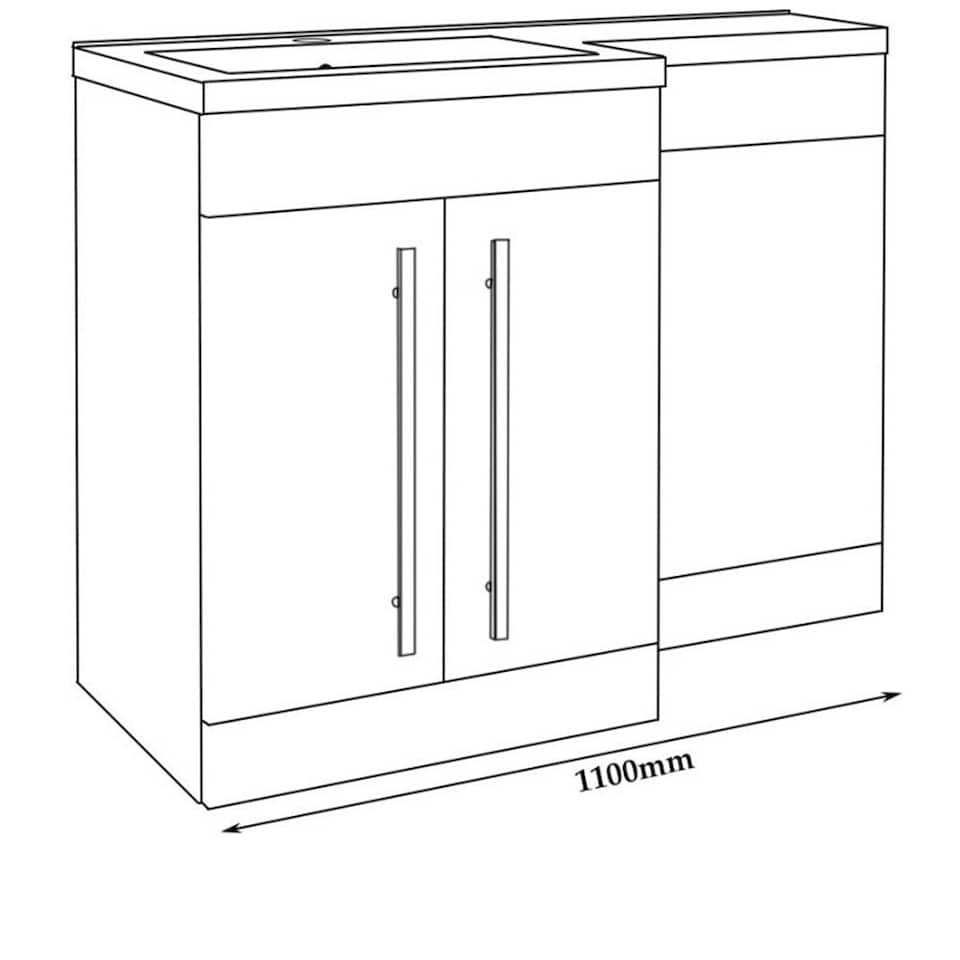 image 1 of Bathroom Left Handed 2 Door Combination Unit with L Shape Basin 1100mm Wide (Nexus) - White - Brassware Not Included | White | White | 1