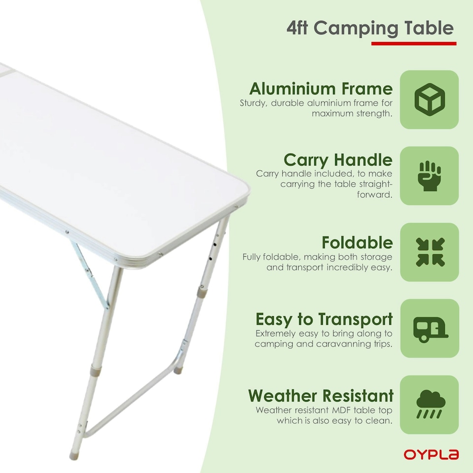image 1 of Oypla 4ft Folding Outdoor Camping Kitchen Work Top Table White
