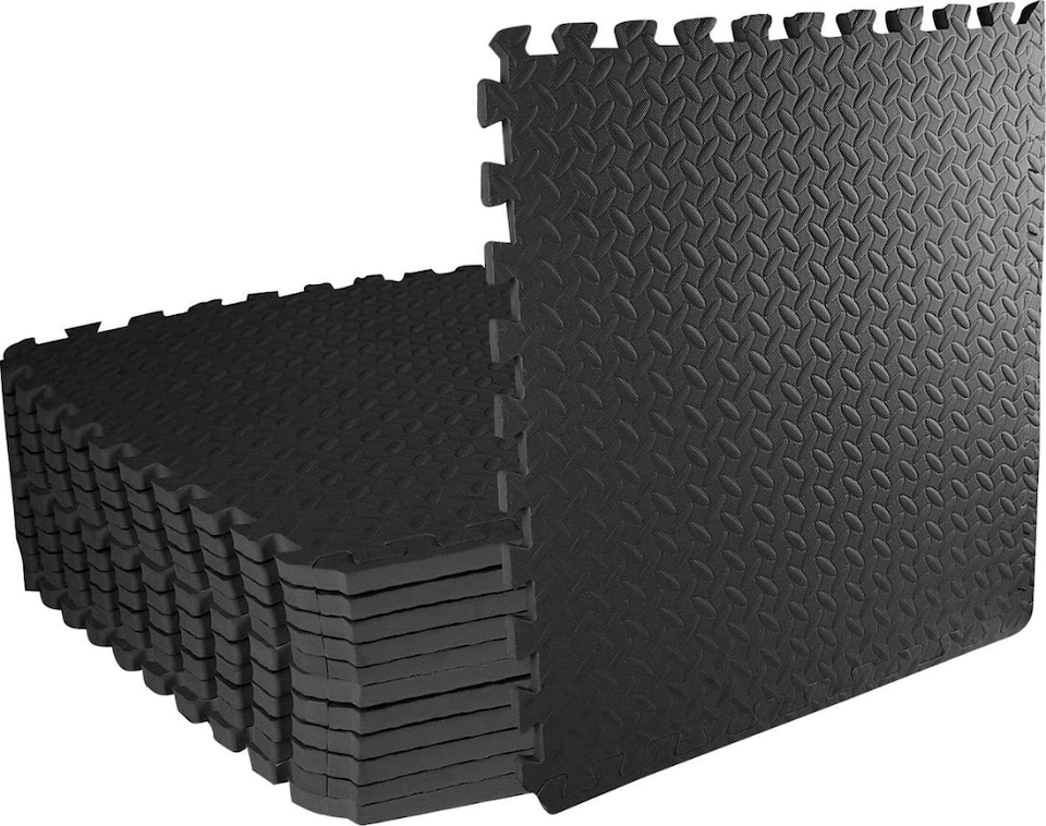 image 1 of 4pcs Black EVA Gym Flooring Puzzle Mat 60x60cm Interlocking Non Slip Floor Tiles for Home Workout, Yoga & Fitness