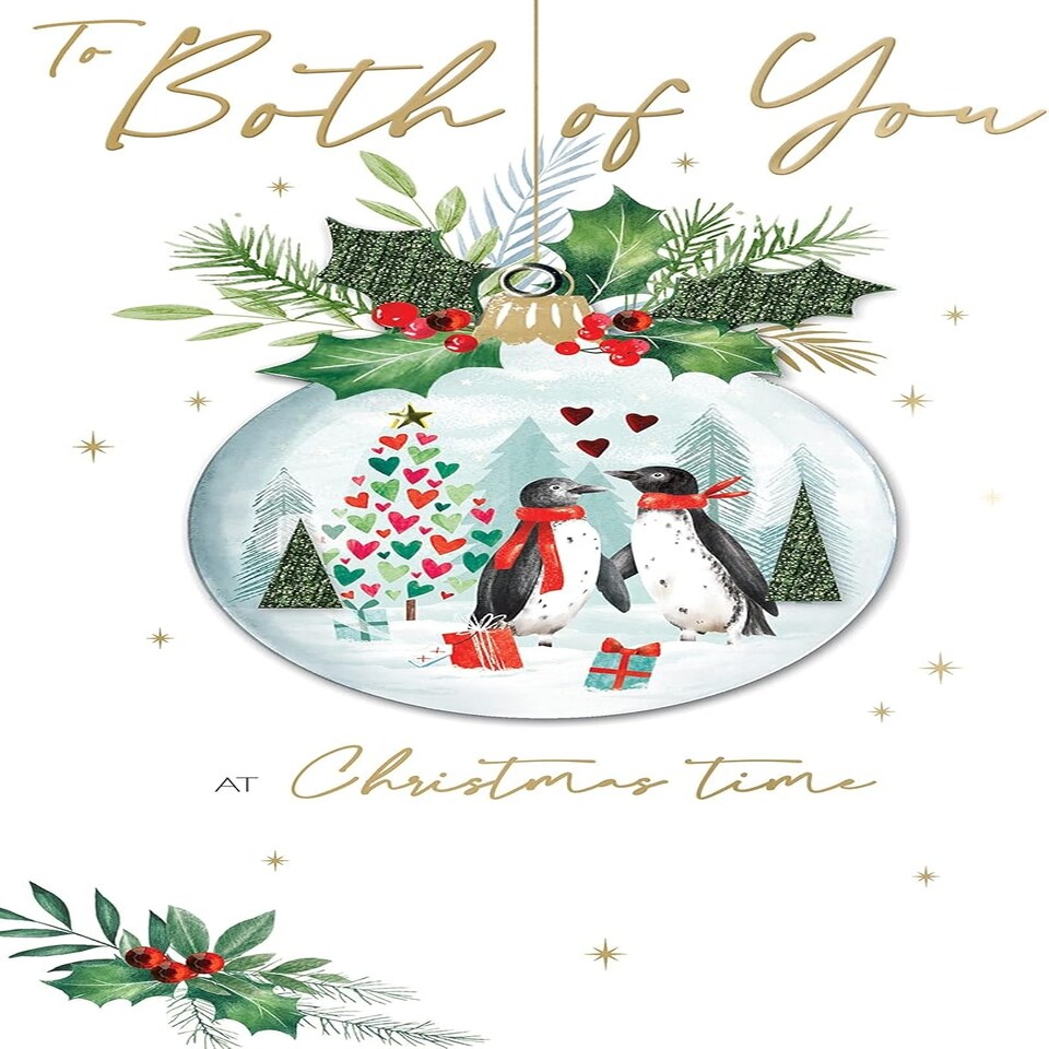 image 1 of Both Of You Baubles Embellished Christmas Card Hand-Finished