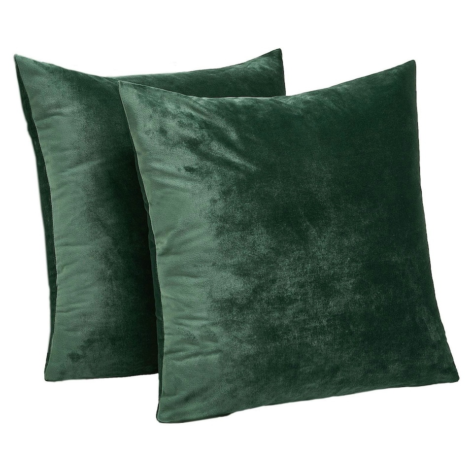 image 1 of OHS 2 x Soft Plain Matte Velvet Cushion Covers, 45x45cm - Forest Green