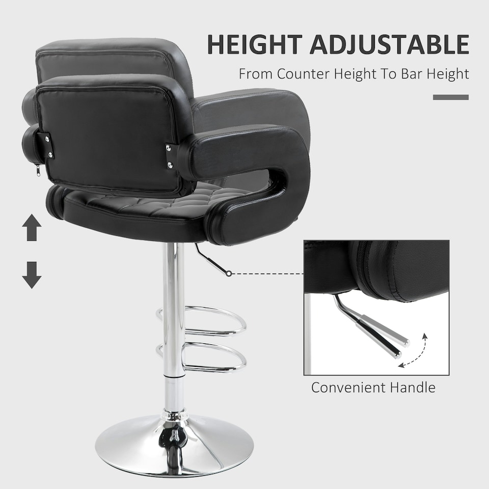 image 1 of HOMCOM Adjustable Height Barstool Steel Pole PU Leather, Black