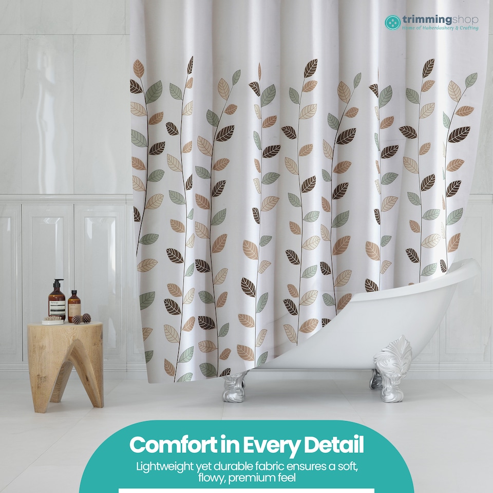 image 1 of Leaves Design Waterproof Shower Curtain with 12 Hooks - 180x200cm