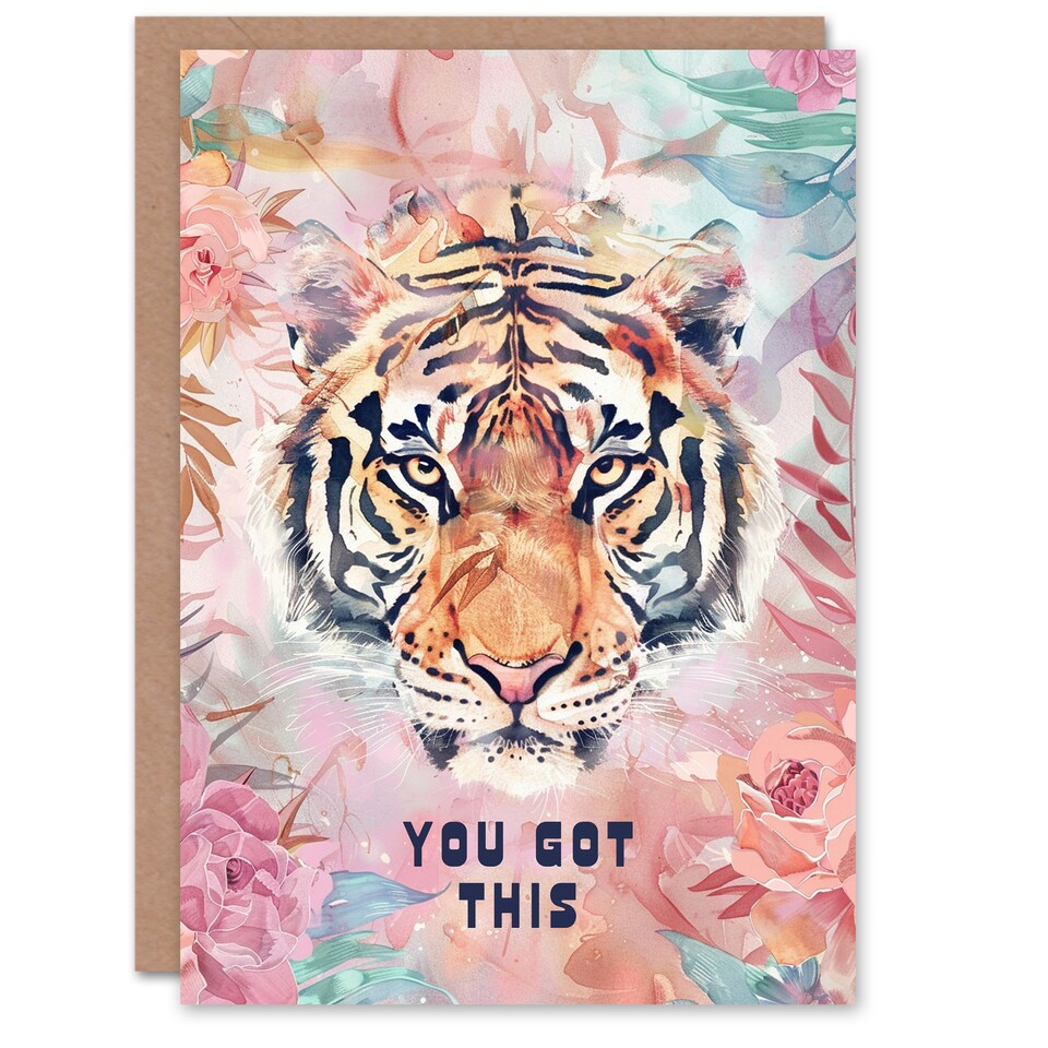image 1 of You Got This Bohemian Tiger Floral Watercolour Good Luck Card