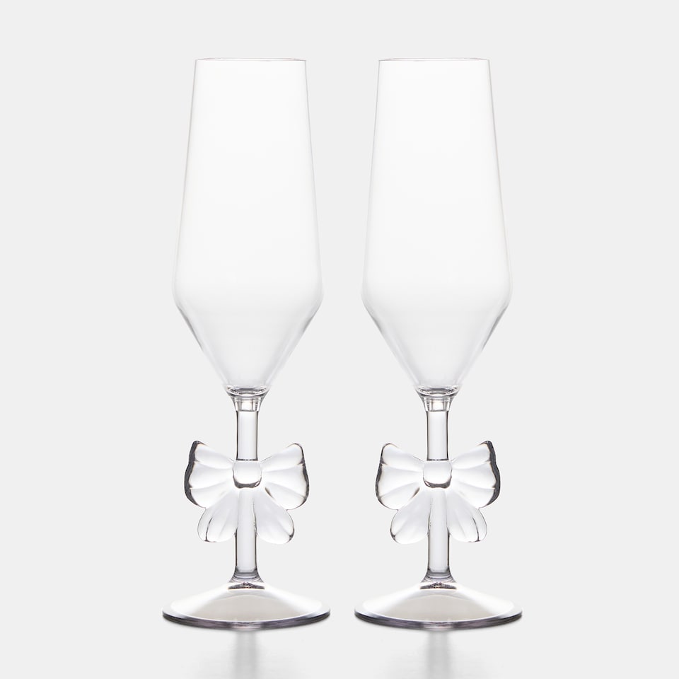 image 1 of OHS Set of 2 Bow Picnic Wine Glasses Plastic Reusable Champagne Flute